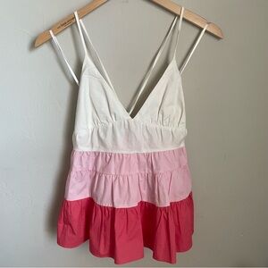 DO+BE Strappy Tiered Camisole in White, Pink, and Red